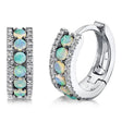 Round Opal & Diamond Huggie Earrings 14K White Gold (0.43ct)