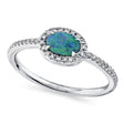 Oval Opal & Diamond Halo Cocktail Ring 14K White Gold (0.45ct)