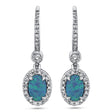 Oval Opal & Diamond Halo Dangling Earrings 14K White Gold (0.90ct)