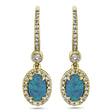 Oval Opal & Diamond Halo Dangling Earrings 14K Yellow Gold (0.90ct)