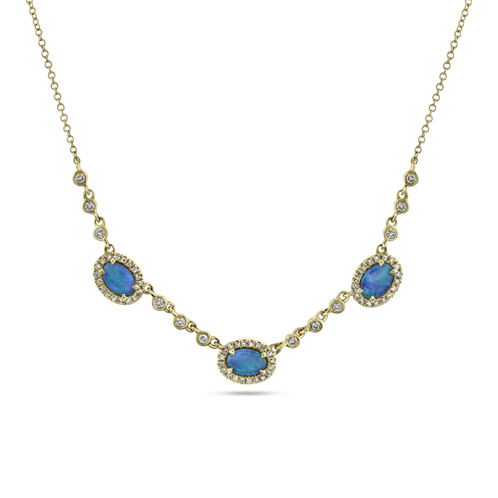 Oval Opal & Diamond Halo Necklace 14K Yellow Gold (1.50ct)