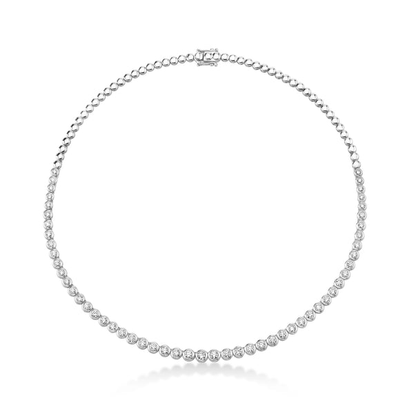 Half Eternity Diamond Bezel Tennis Necklace 14k White Gold (3.53ct)