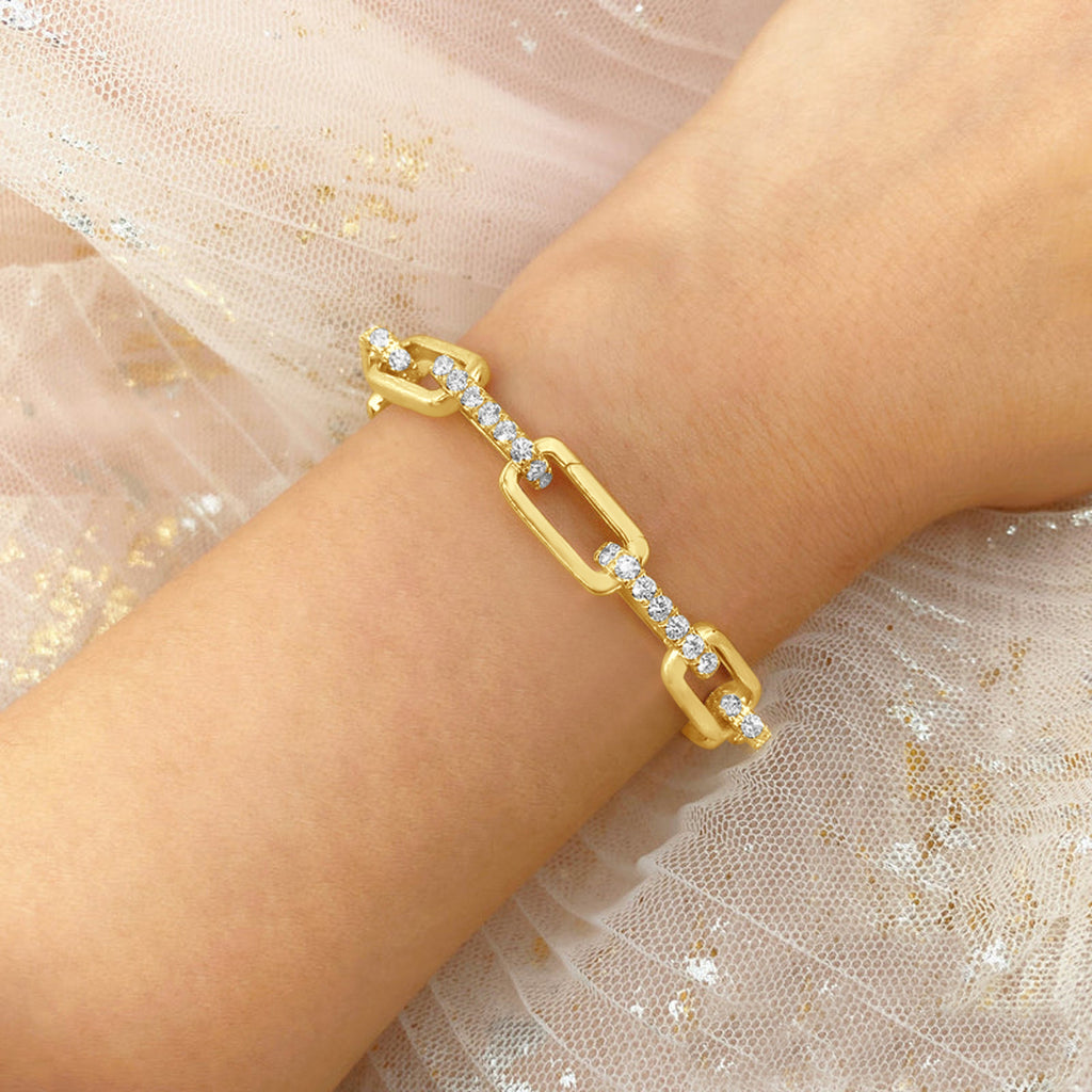 Diamond Paper Clip Link Bracelet 14k Yellow Gold (5.78ct)