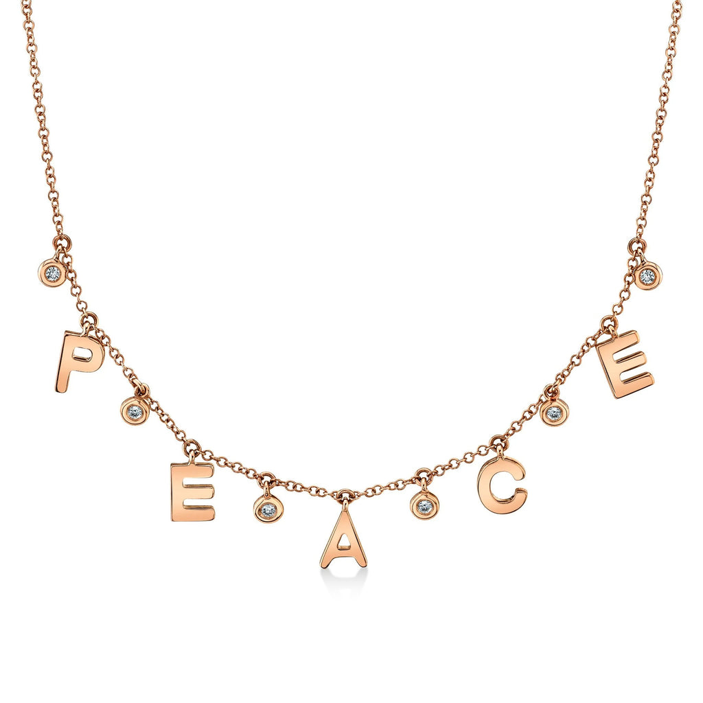 Diamond Peace Spelled Out Pendant Necklace 14k Rose Gold  (0.08ct)