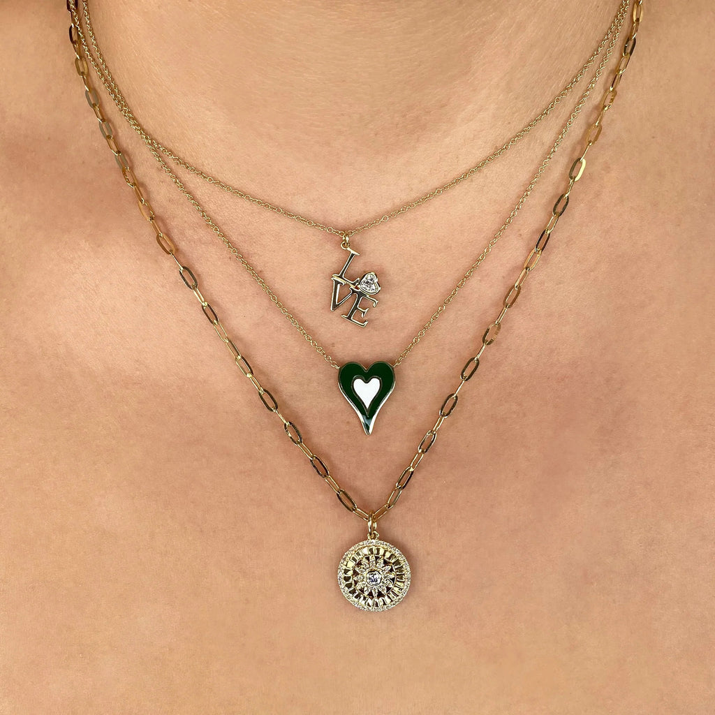Love Spelled Out Heart Diamond Pendant Necklace 14k Yellow Gold (0.11ct)