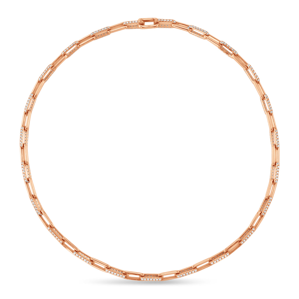 Diamond Paper Clip Link Necklace 14k Rose Gold (5.68ct)