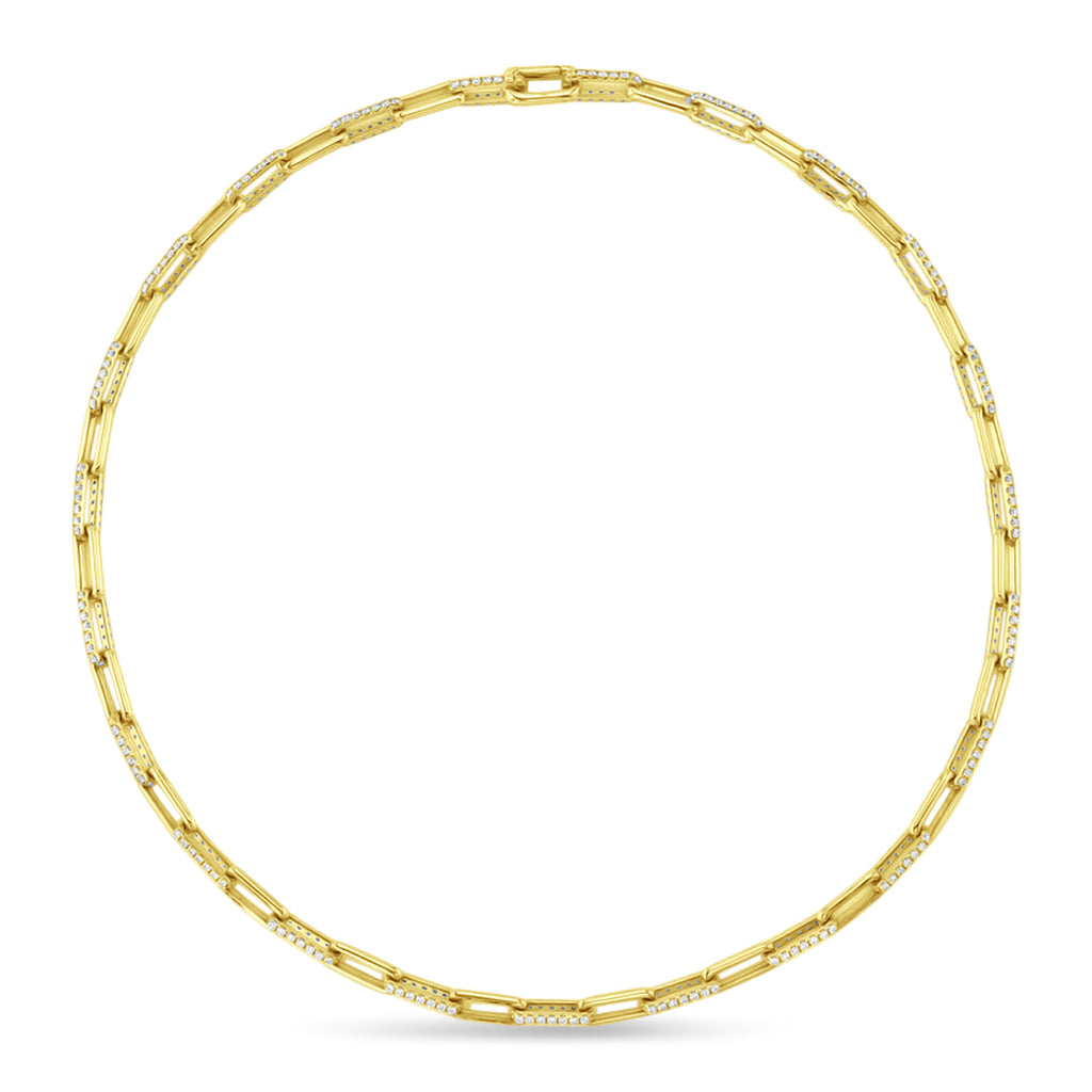 Diamond Paper Clip Link Necklace 14k Yellow Gold (5.68ct)