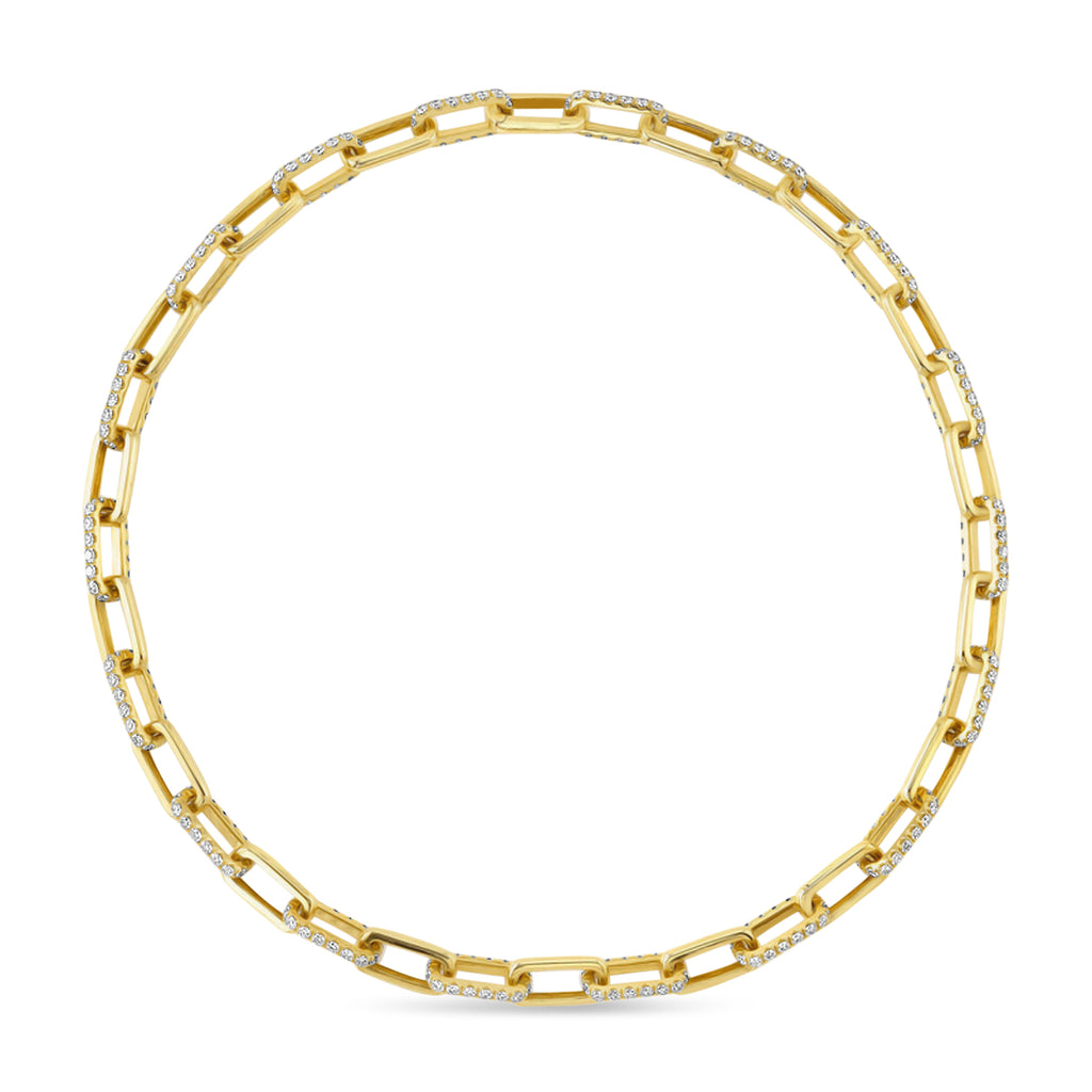 Diamond Pave Paper Clip Link Necklace 14k Yellow Gold (13.01ct)