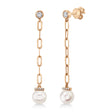 Diamond & Cultured Pearl Paper Clip Link Earrings 14k Rose Gold (0.20ct)