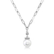 Diamond & Cultured Pearl Paper Clip Link Necklace 14k White Gold (0.05ct)
