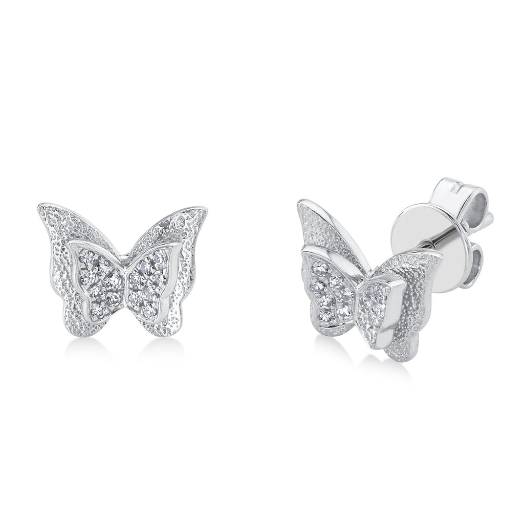 Diamond Butterfly Stud Earrings 14K White Gold (0.06ct)