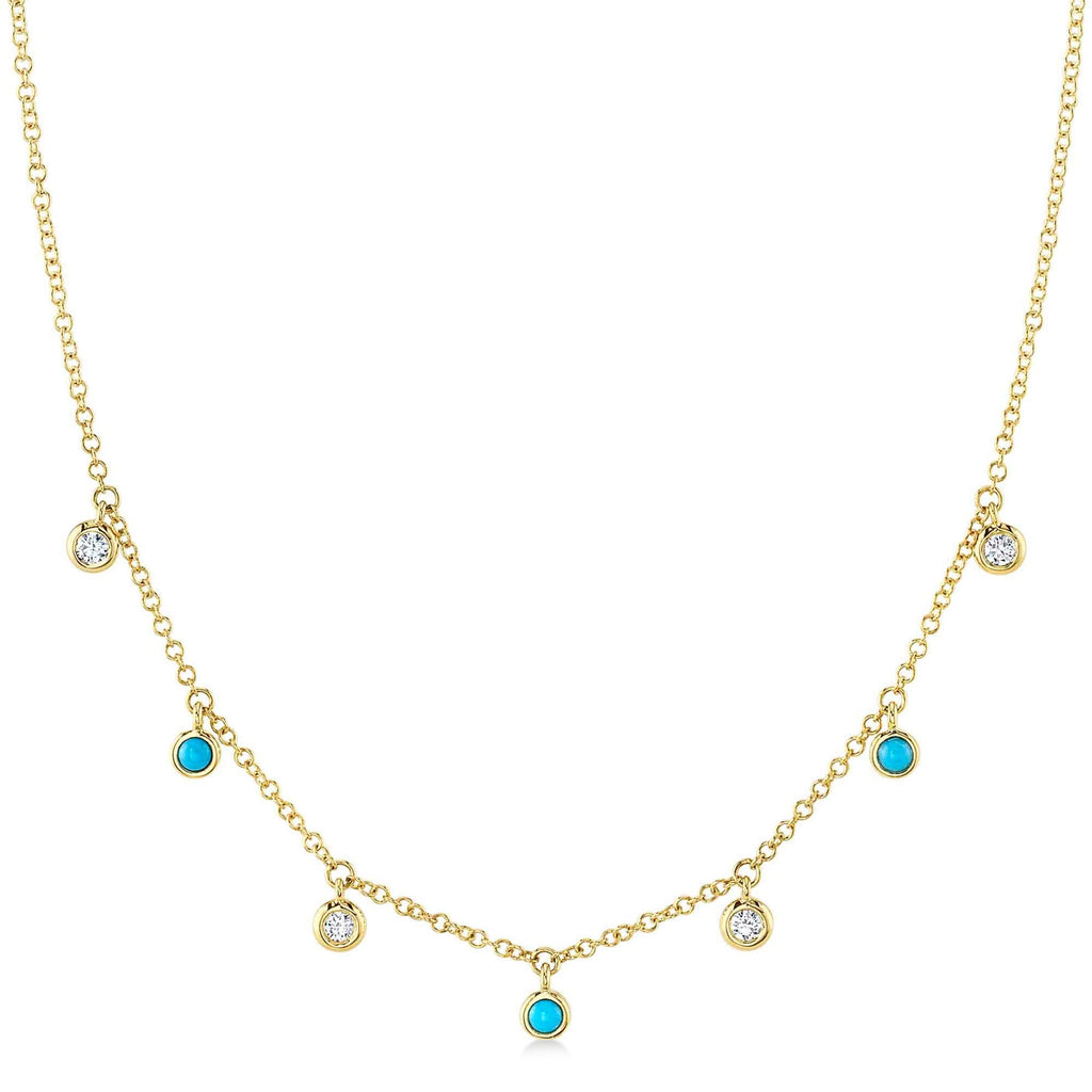 Diamond & Turquoise Station Necklace 14K Yellow Gold (0.22ct)
