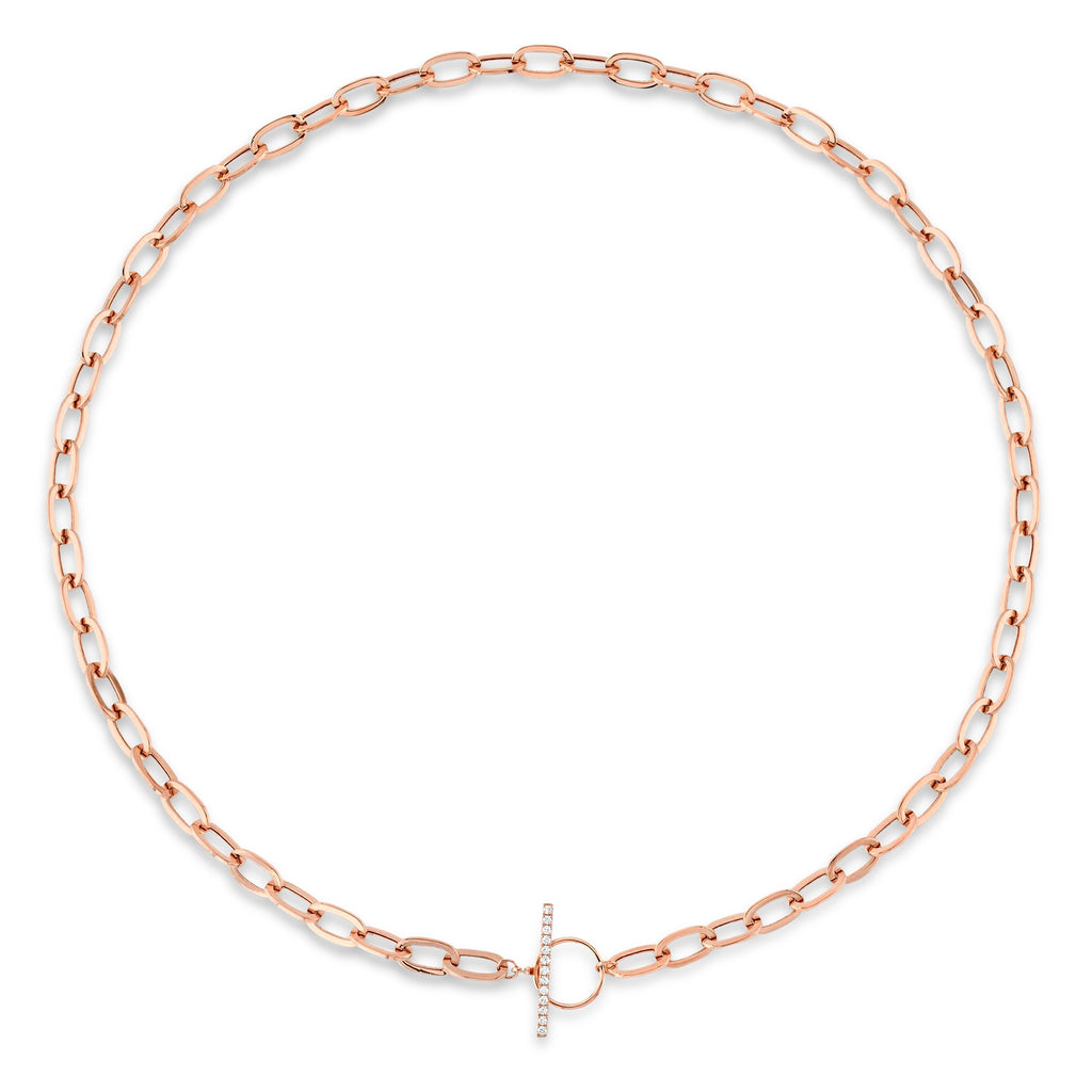 Diamond Paper Clip Link Necklace in 14K Rose Gold (0.13ct)