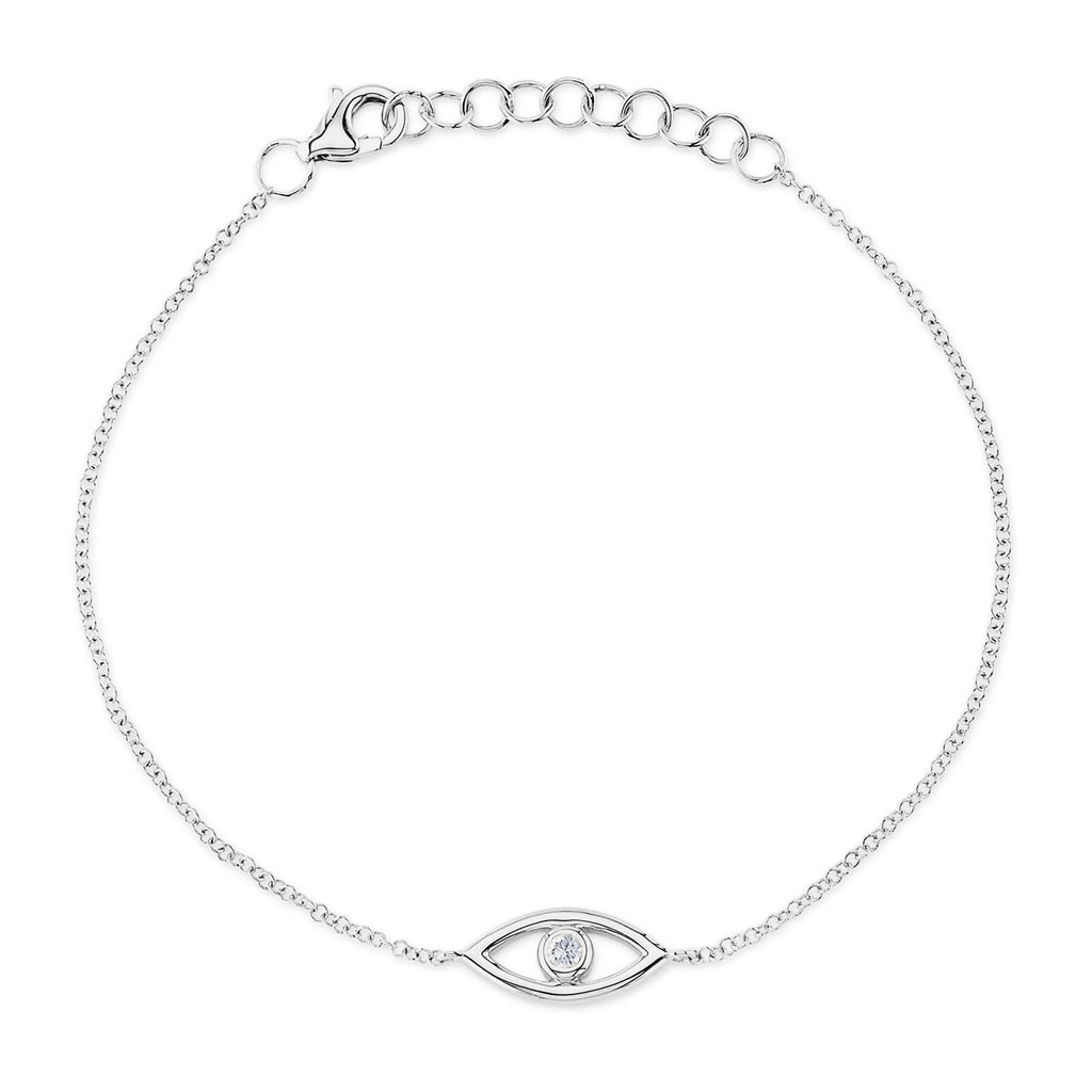 Diamond Bezel Evil Eye bracelet in 14K White Gold (0.04ct)