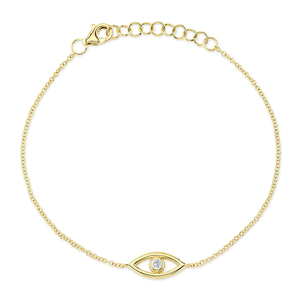 Diamond Bezel Evil Eye bracelet in 14K Yellow Gold (0.04ct)