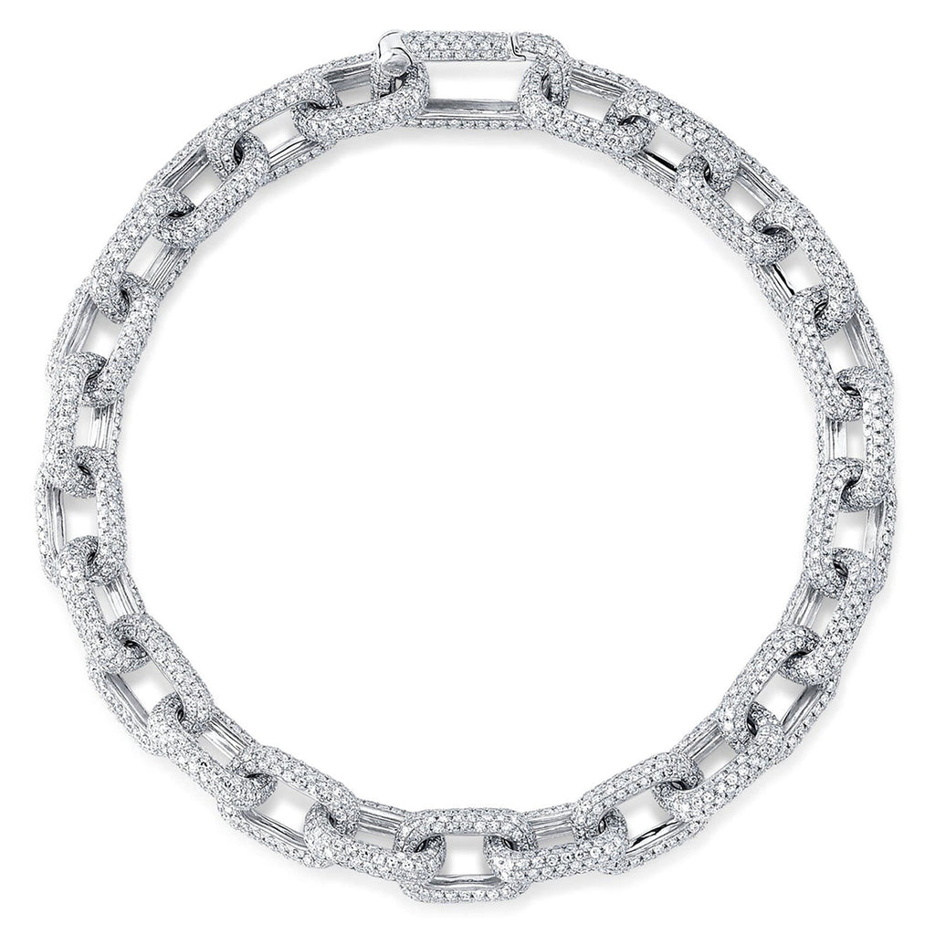 Diamond Pave Paper Clip Link Bracelet 14K White Gold (7.55ct)