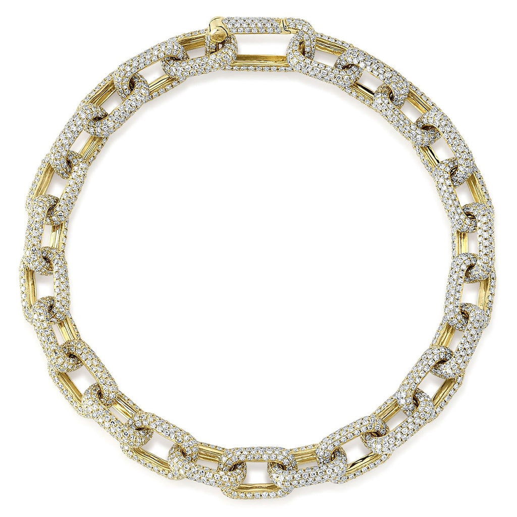 Diamond Pave Paper Clip Link Bracelet 14K Yellow Gold (7.55ct)