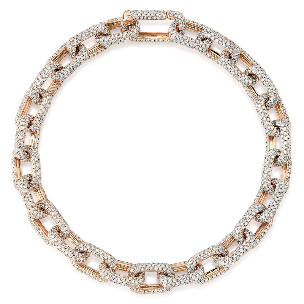 Diamond Pave Paper Clip Link Bracelet 14K Rose Gold (7.55ct)