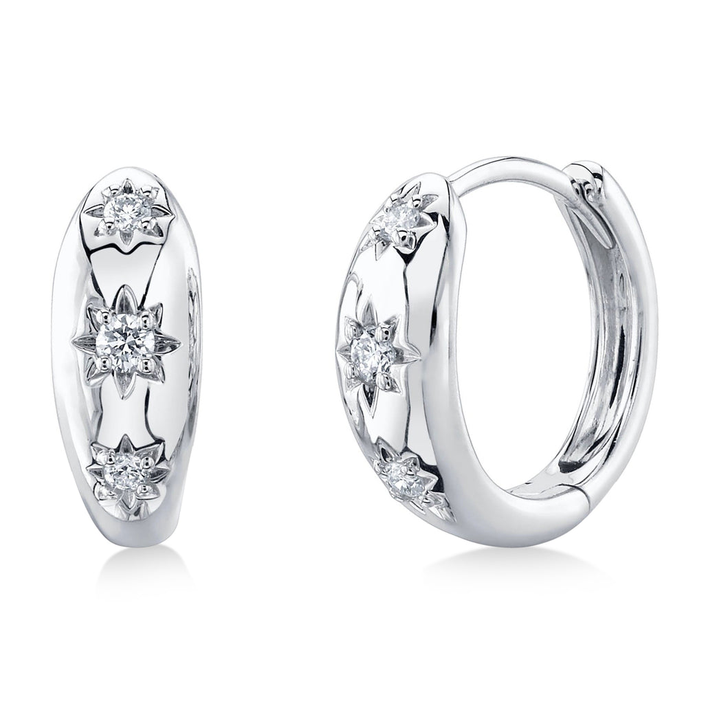 Diamond Star Huggie Earrings 14K White Gold (0.10ct)