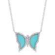 Diamond & Turquoise Butterfly Pendant Necklace 14K White Gold (1.03ct)