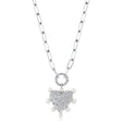 Diamond Cultured Pearl Paper Clip Heart Pendant Necklace 14K White Gold (0.22ct)