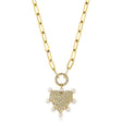 Diamond Cultured Pearl Paper Clip Heart Pendant Necklace 14K Yellow Gold (0.22ct)