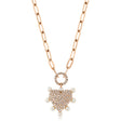 Diamond Cultured Pearl Paper Clip Heart Pendant Necklace 14K Rose Gold (0.22ct)