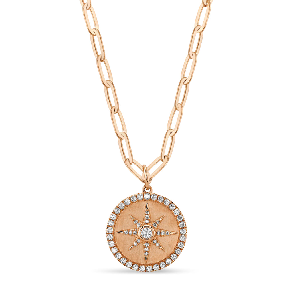 Diamond Star Paper Clip Pendant Necklace 14k Rose Gold (0.43ct)