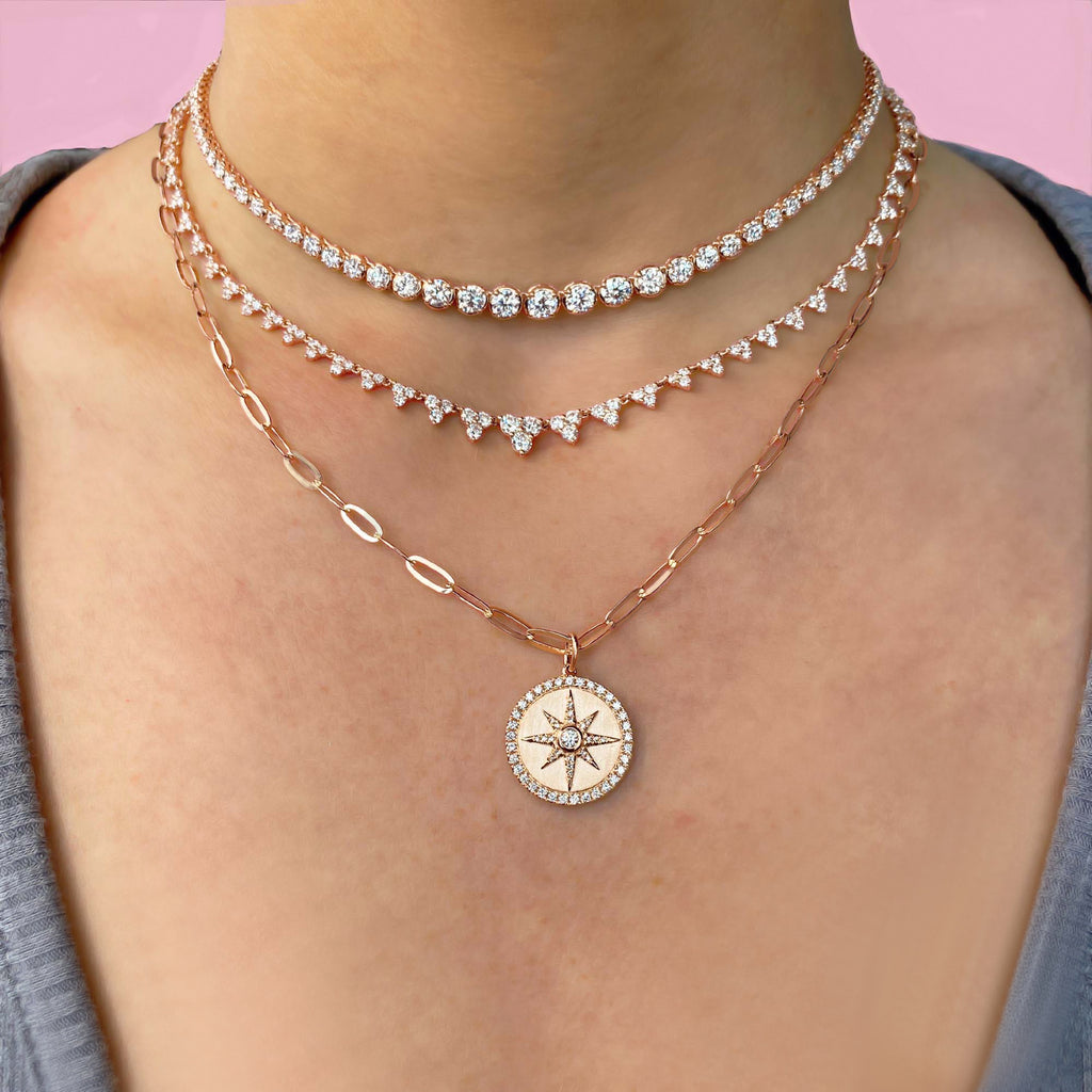 Diamond Star Paper Clip Pendant Necklace 14k Rose Gold (0.43ct)