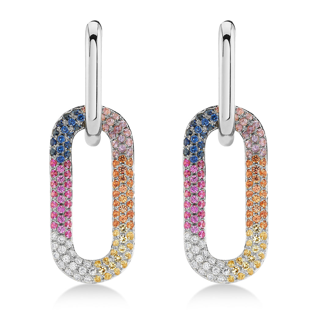 Multi-Color Gemstone Pave Drop Dangle Earrings in 14K White Gold (1.35ct)