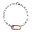 Diamond & Multi-color Pave Bracelet in 14k White Gold Paper Clip Link (0.69ct)