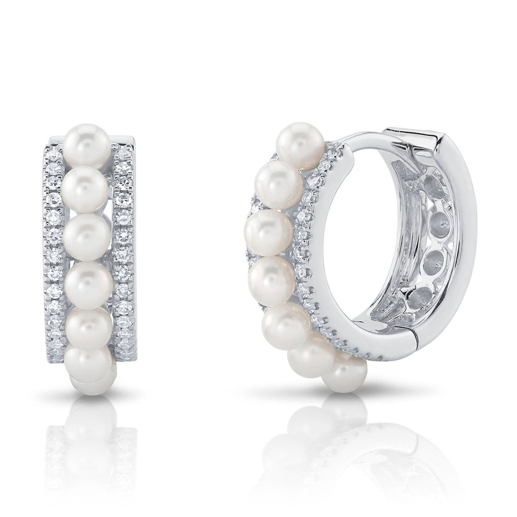 Diamond & Cultured Pearl Earrings 14K White Gold (0.15ct)