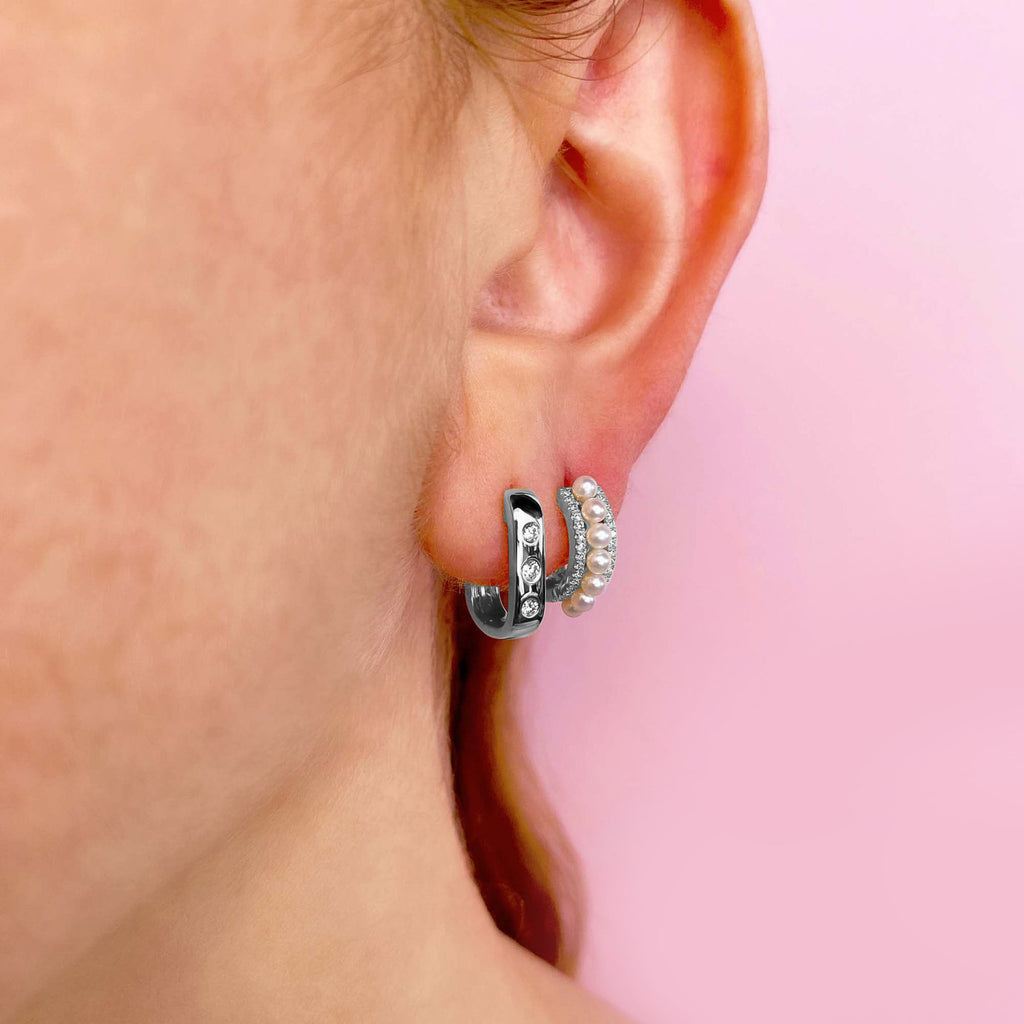 Diamond & Cultured Pearl Earrings 14K White Gold (0.15ct)