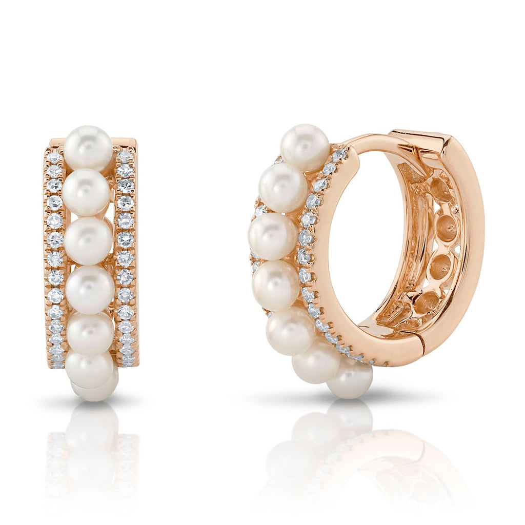 Diamond & Cultured Pearl Earrings 14K Rose Gold (0.15ct)