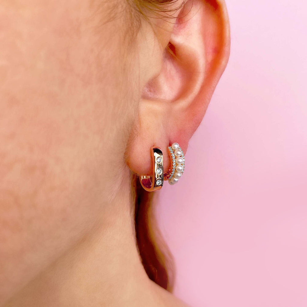 Diamond & Cultured Pearl Earrings 14K Rose Gold (0.15ct)