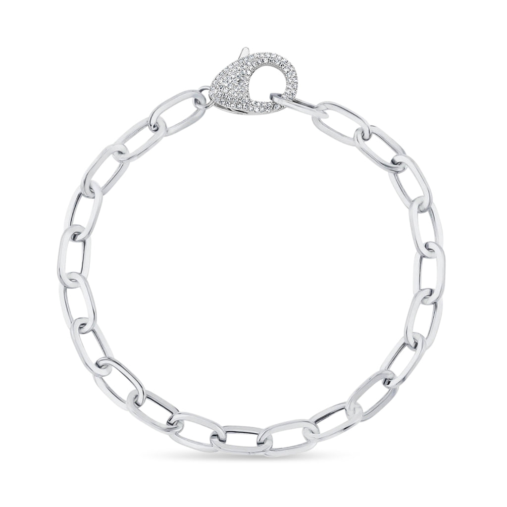 Diamond Paper Clip Link Bracelet 14k White Gold (0.41ct)