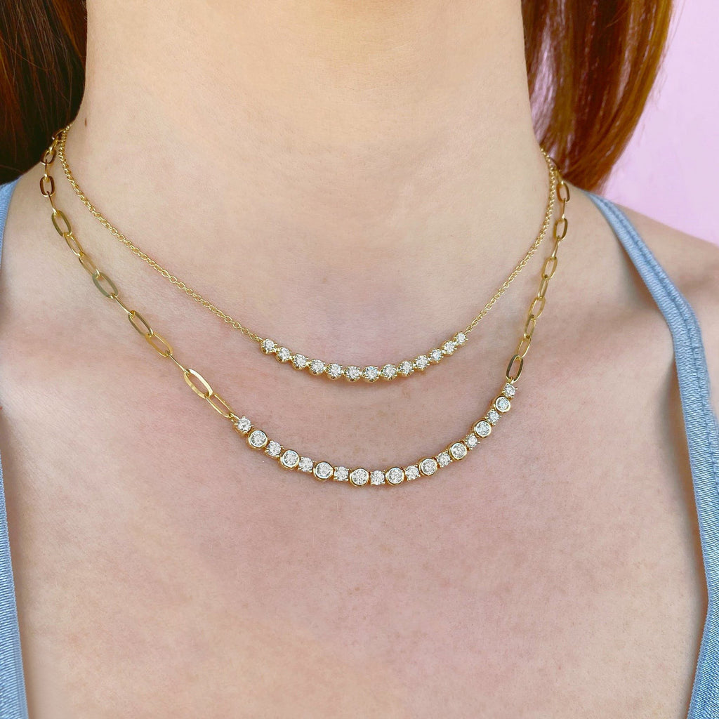 Diamond Round Bezel Pendant Necklace in Paper Clip Link 14K Yellow Gold(1.64ct)