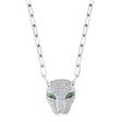 Diamond & Green Garnet Panther Paper Clip Pendant Necklace 14K White Gold (0.56ct)