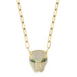Diamond & Green Garnet Panther Paper Clip Pendant Necklace 14K Yellow Gold (0.56ct)
