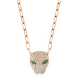 Diamond & Green Garnet Panther Paper Clip Pendant Necklace 14K Rose Gold (0.56ct)