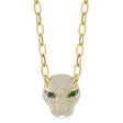 Diamond & Green Garnet Panther Paper Clip Pendant Necklace 14K Yellow Gold (3.53ct)