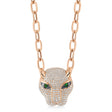 Diamond & Green Garnet Panther Paper Clip Pendant Necklace 14K Rose Gold (3.53ct)