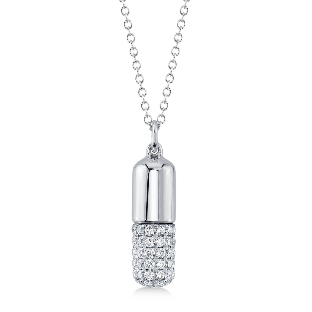Diamond Pill Pendant Necklace 14K White Gold (0.70ct)