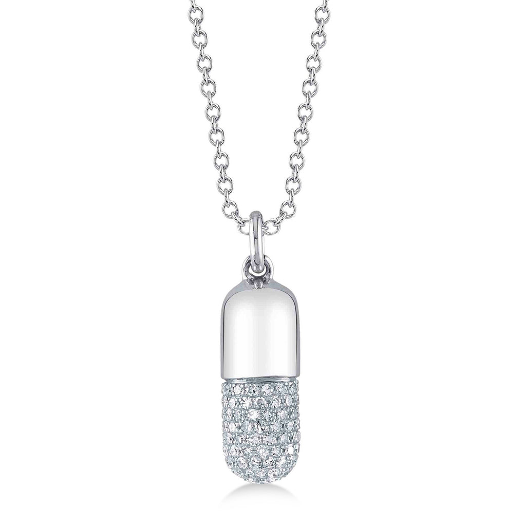 Diamond Pill Pendant Necklace 14K White Gold (0.32ct)