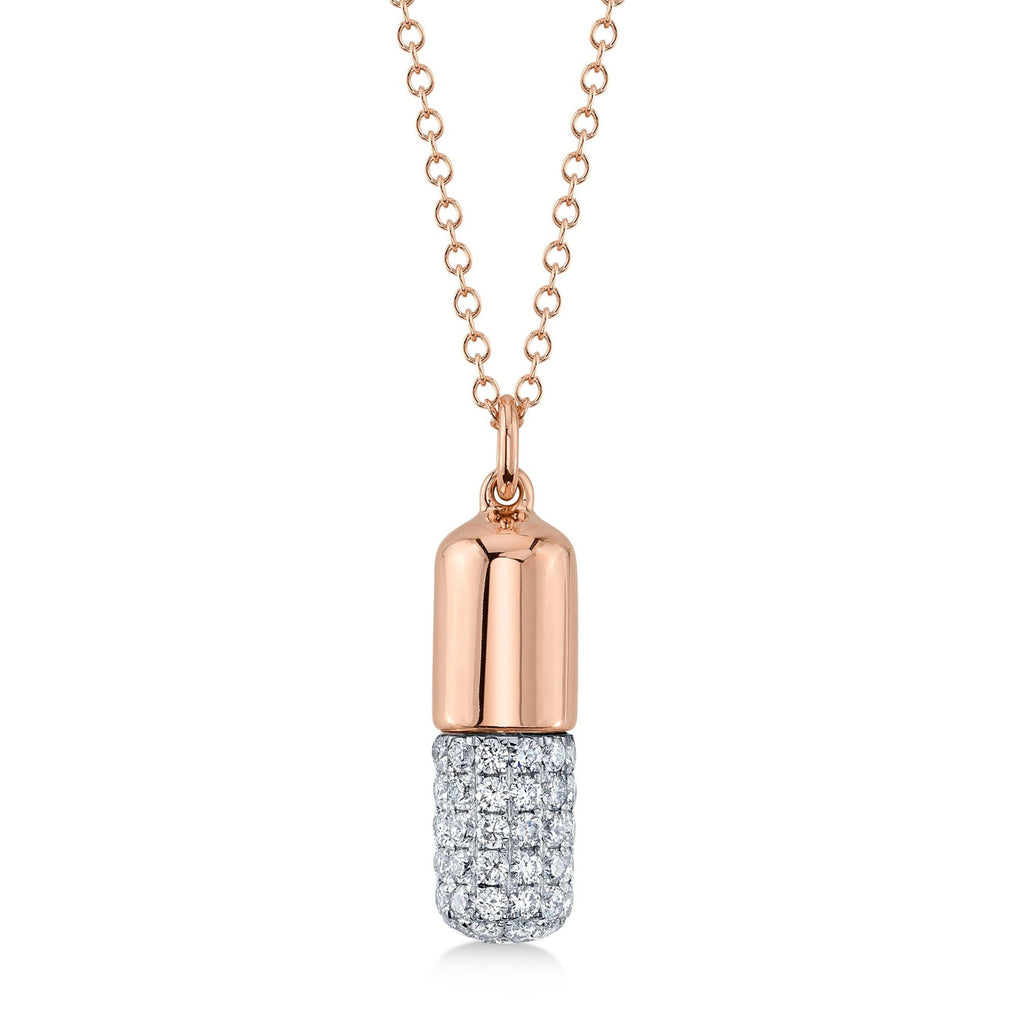 Diamond Pill Pendant Necklace 14K Two Tone Rose Gold (0.70ct)