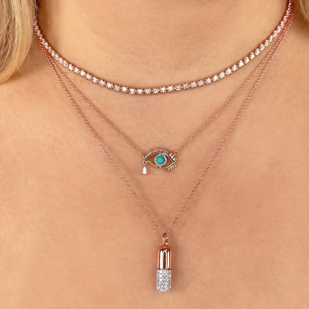 Diamond Pill Pendant Necklace 14K Two Tone Rose Gold (0.70ct)