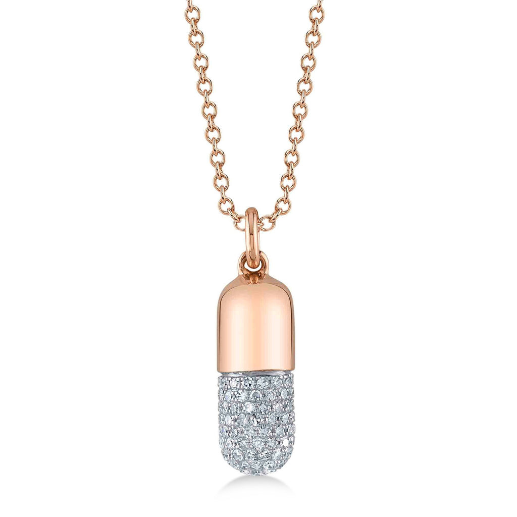 Diamond Pill Pendant Necklace 14K Rose Gold (0.32ct)