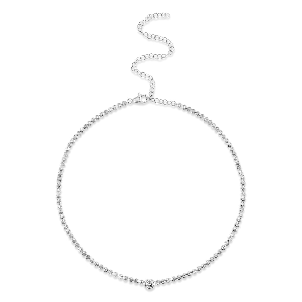 Diamond Bezel Setting Tennis Necklace 14K White Gold (2.89ct)