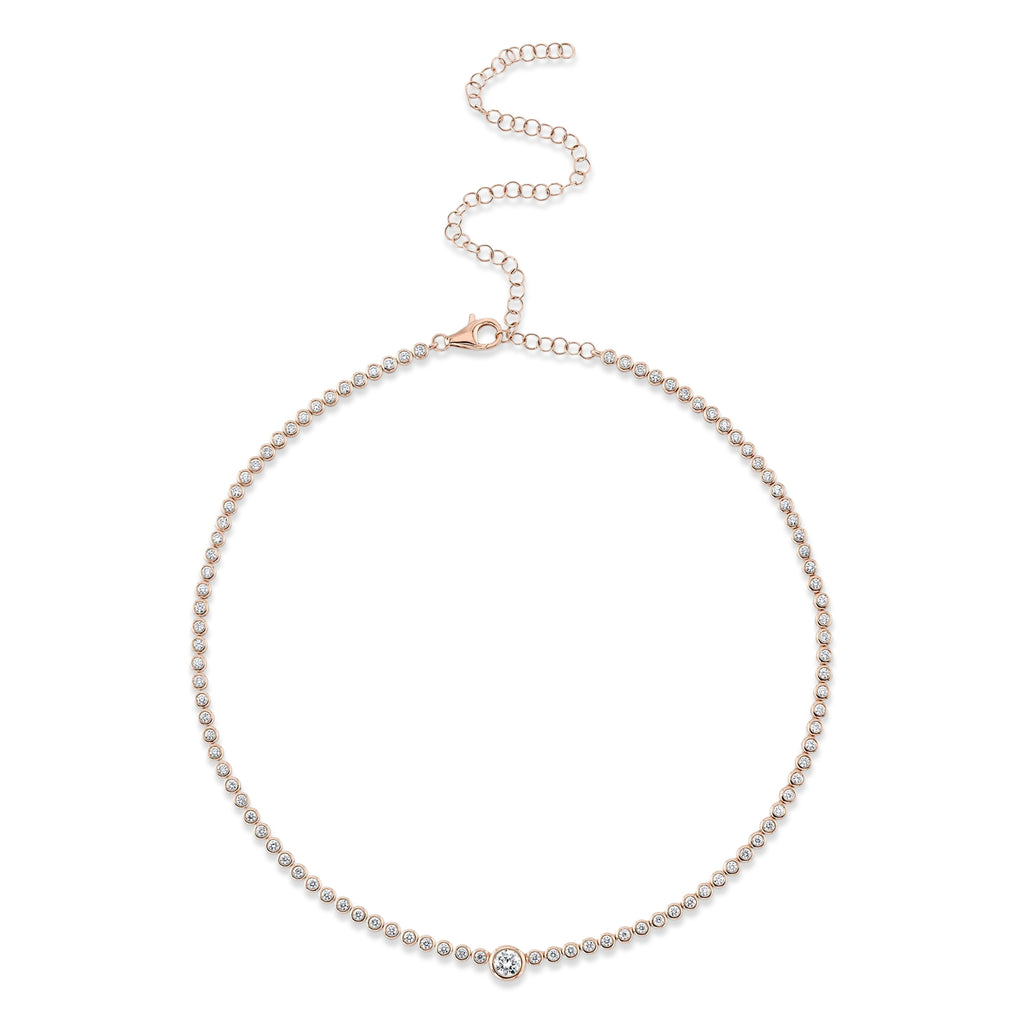 Diamond Bezel Setting Tennis Necklace 14K Rose Gold (2.89ct)
