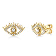 Diamond & Cultured Pearl Eye Stud Earrings 14K Yellow Gold (0.12ct)